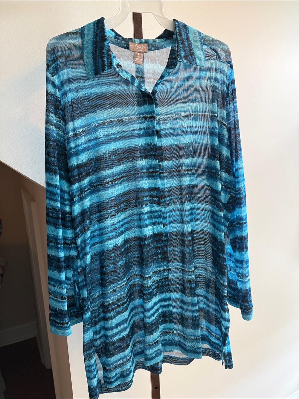 Chico’s Blue Striped Button-Front Tunic Top